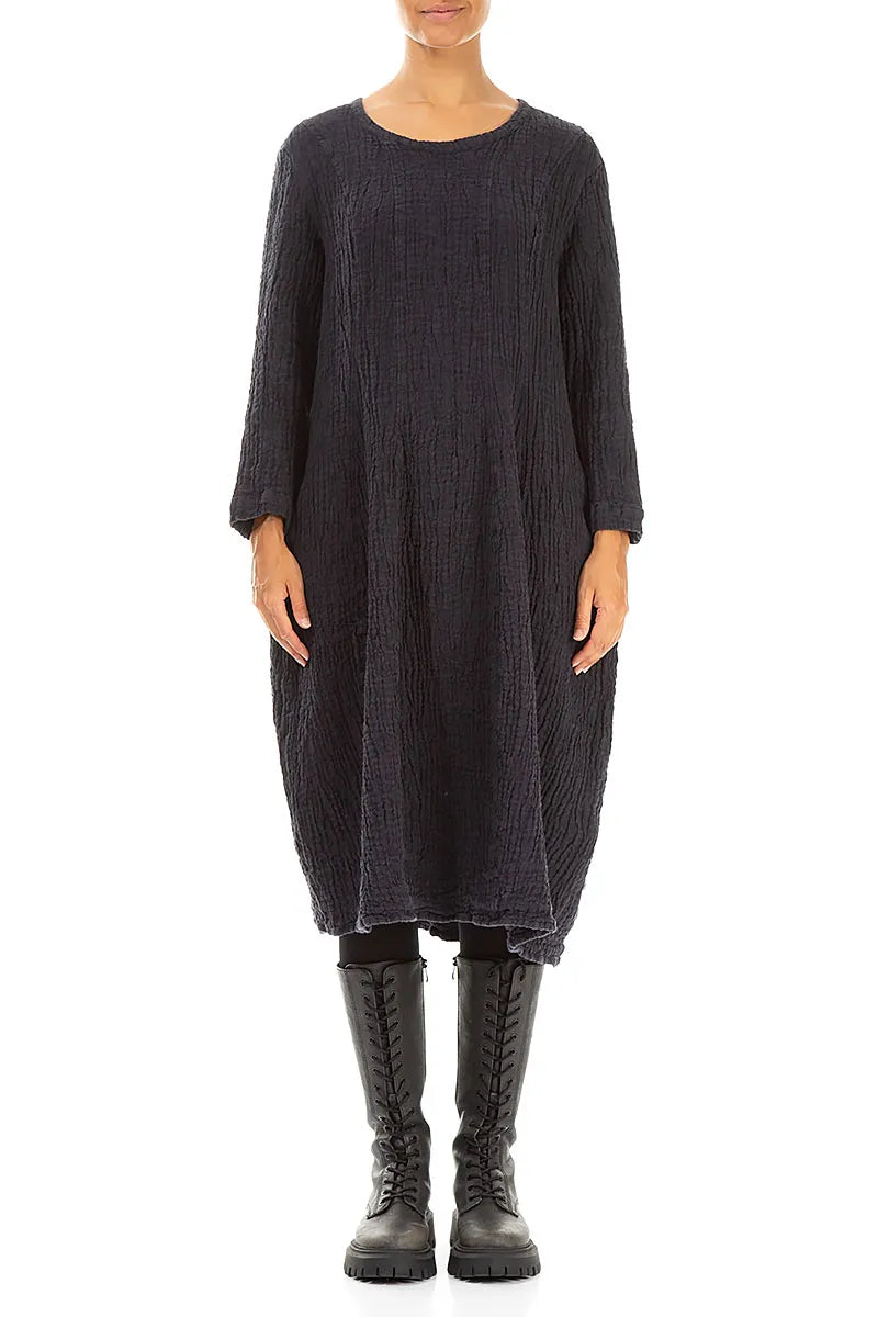 Balloon Slate Blue Textured Linen Dress 1