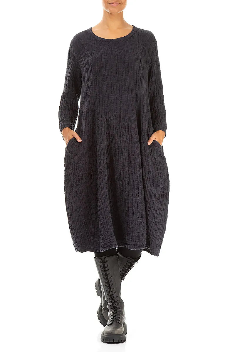 Balloon Slate Blue Textured Linen Dress 4