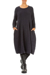 Balloon Slate Blue Textured Linen Dress 4