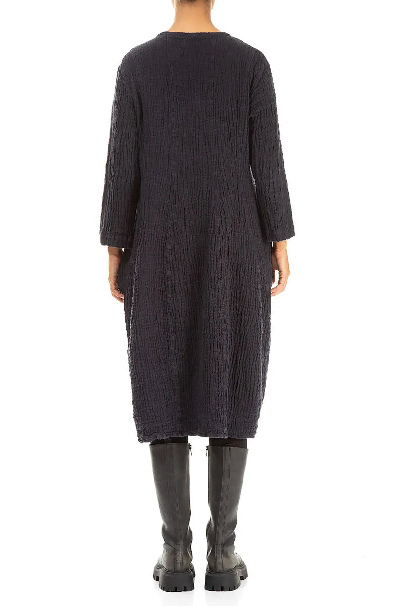 Balloon Slate Blue Textured Linen Dress 2
