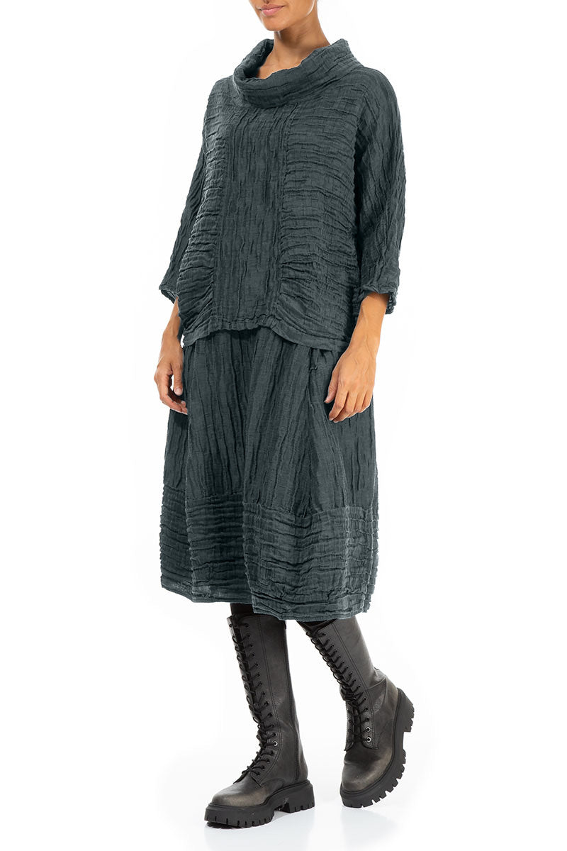 Balloon Slate Crinkled Silk Linen Skirt