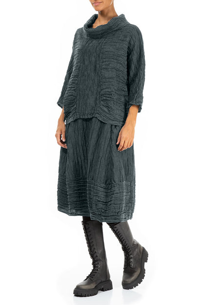 Balloon Slate Crinkled Silk Linen Skirt
