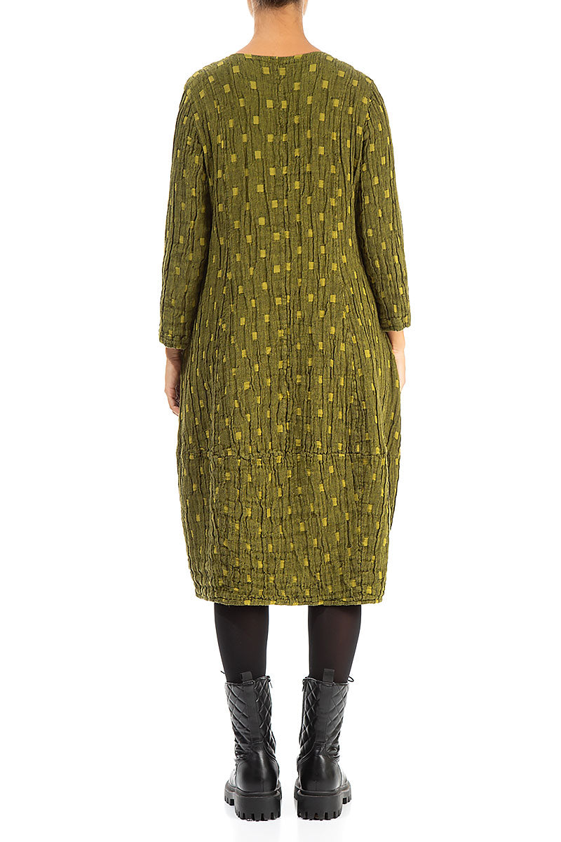 Balloon Square Neck Golden Lime Textured Linen Dress