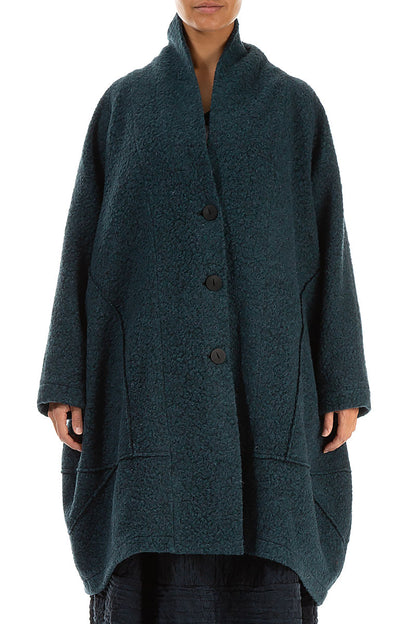 Balloon Teal Plush Wool Cotton Coat