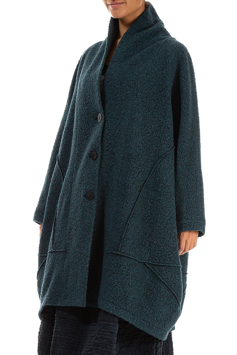 Balloon Teal Plush Wool Cotton Coat 3