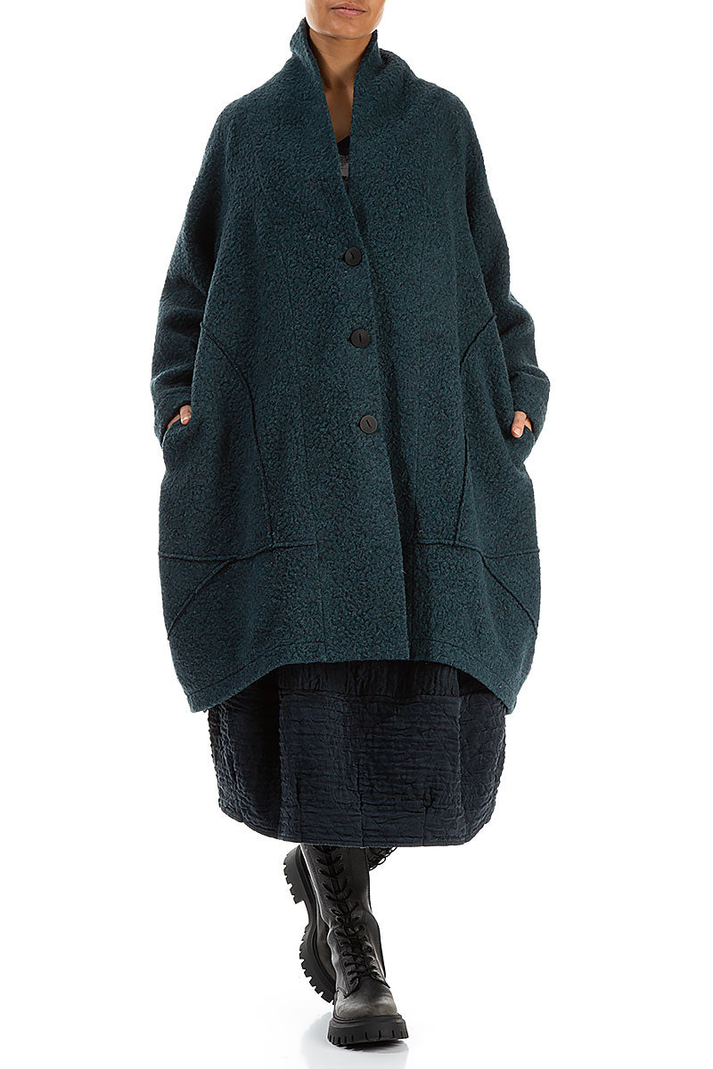 Balloon Teal Plush Wool Cotton Coat