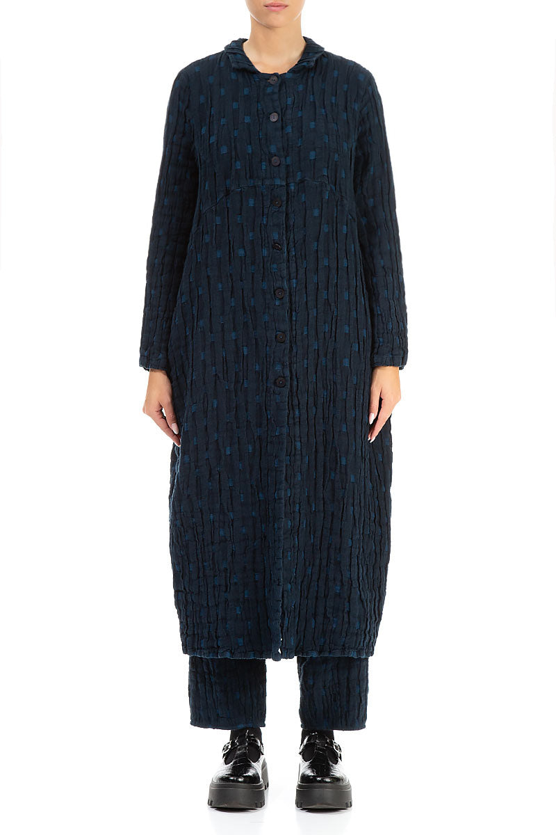 Balloon Navy Textured Linen Jacket Dress