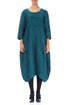 Balloon Textured Peacock Silk Linen Dress 1