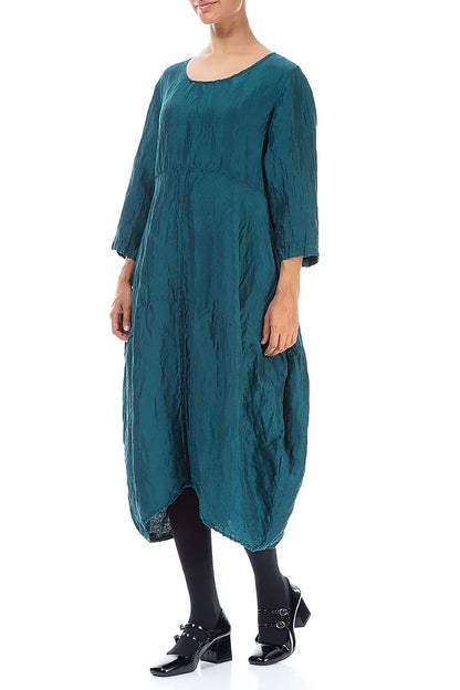 Balloon Textured Peacock Silk Linen Dress 3