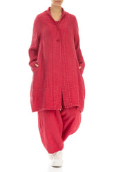 Balloon Textured Raspberry Linen Jacket 4