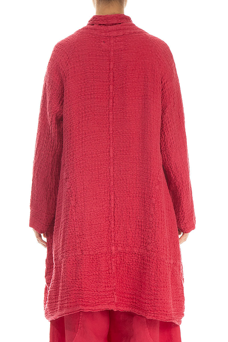 Balloon Textured Raspberry Linen Jacket 2