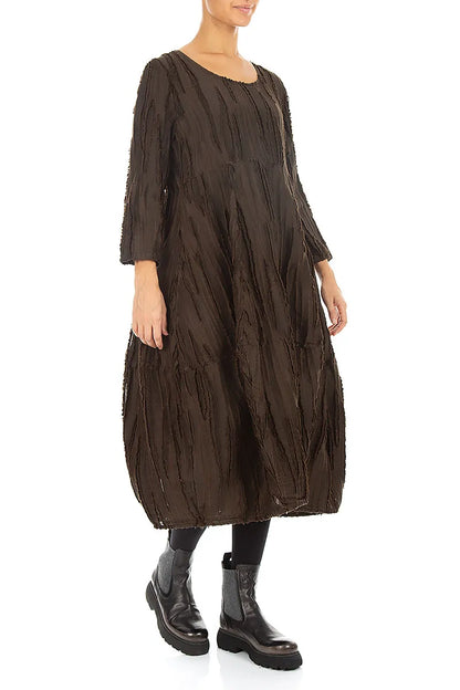 Balloon Truffle Brown Fray Weave Dress