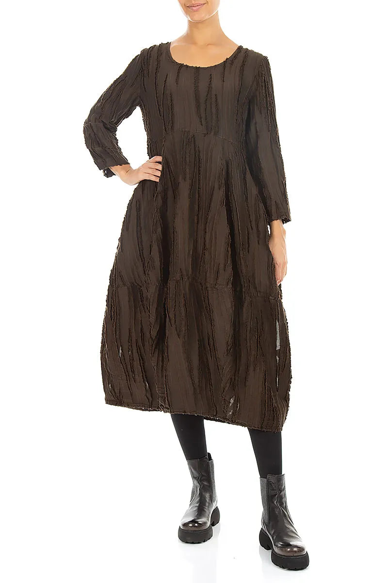 Balloon Truffle Brown Fray Weave Dress