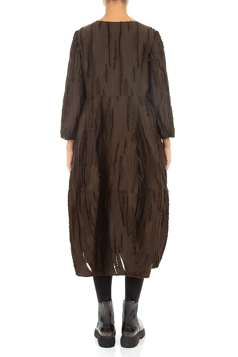 Balloon Truffle Brown Fray Weave Dress