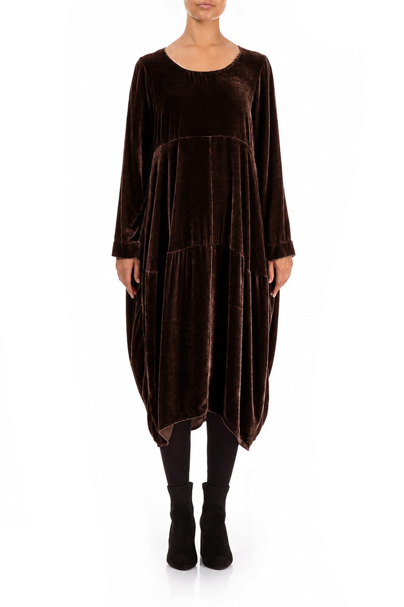 Balloon Truffle Brown Silk Velvet Dress 1