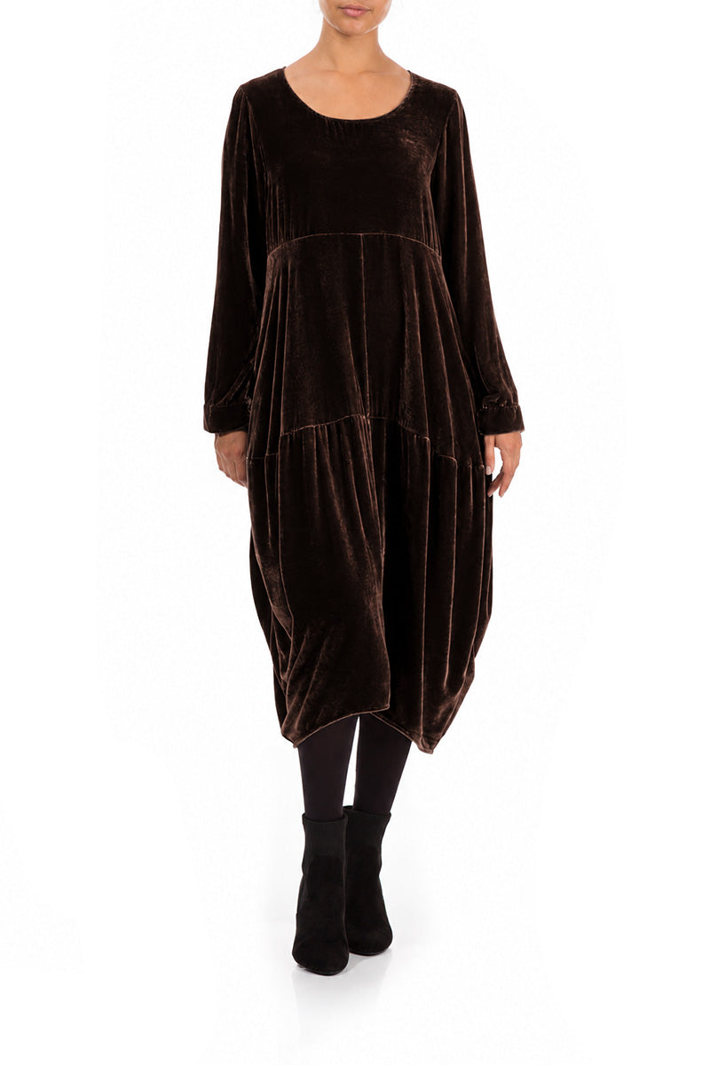 Balloon Truffle Brown Silk Velvet Dress