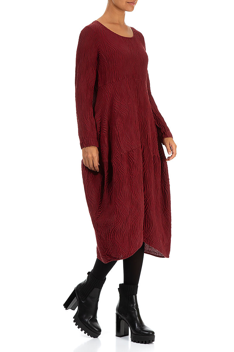 Balloon Waves Bordeaux Silk Dress