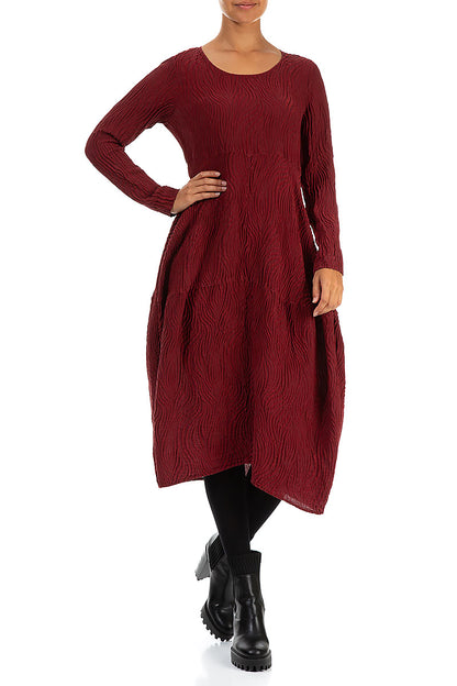 Balloon Waves Bordeaux Silk Dress