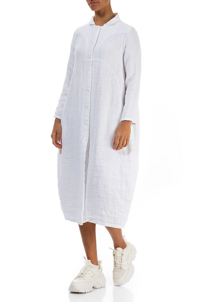 Balloon White Textured Linen Jacket Dress 3