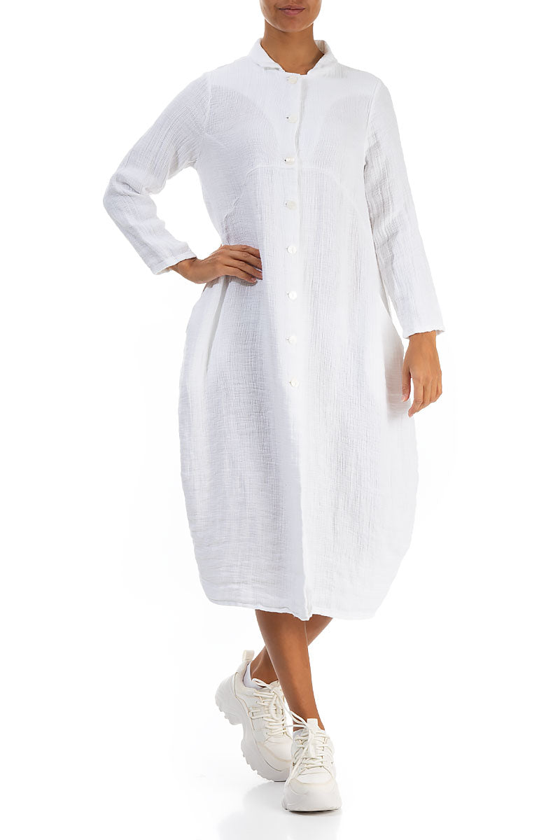 Balloon White Textured Linen Jacket Dress 4