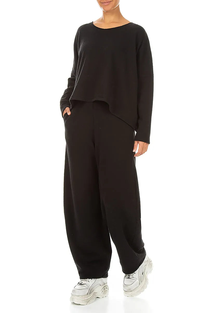 Barrel Leg Black Cashmere Cotton Trousers 5