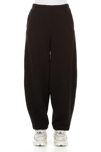 Barrel Leg Black Cashmere Cotton Trousers 2