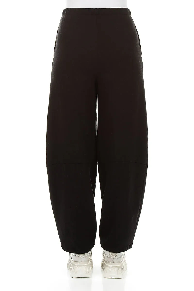 Barrel Leg Black Cashmere Cotton Trousers 3