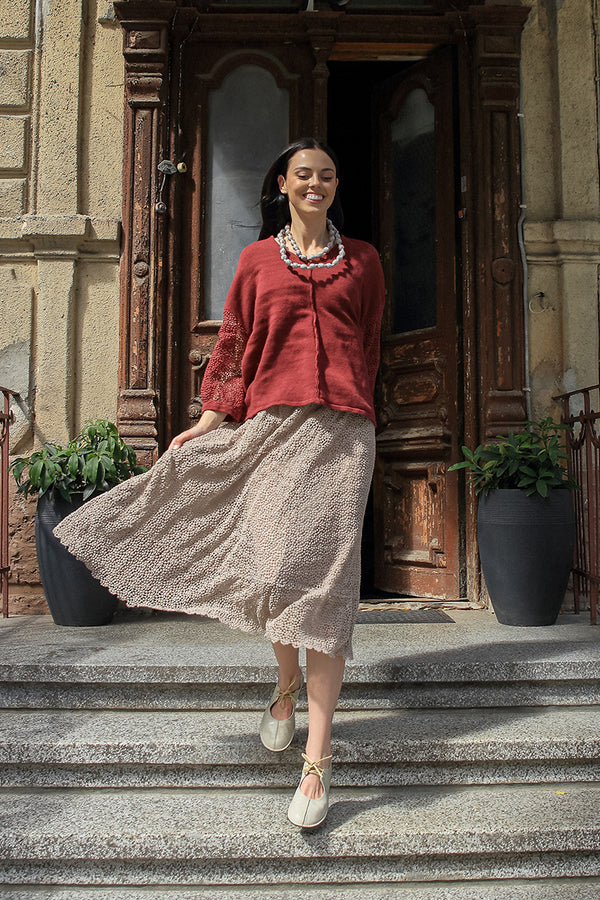 Beige Broderie Cotton Skirt 1