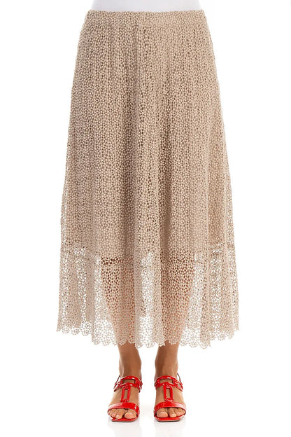 Beige Broderie Cotton Skirt 1