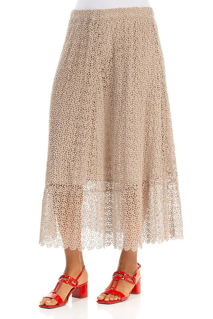 Beige Broderie Cotton Skirt 3