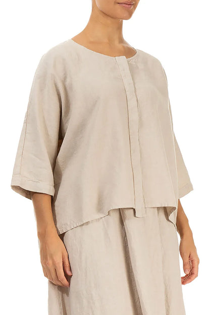 Beige Centre Placket Linen Jacket 3