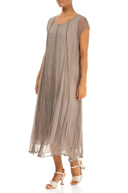 Beige Crumpled Silk Chiffon Dress 3