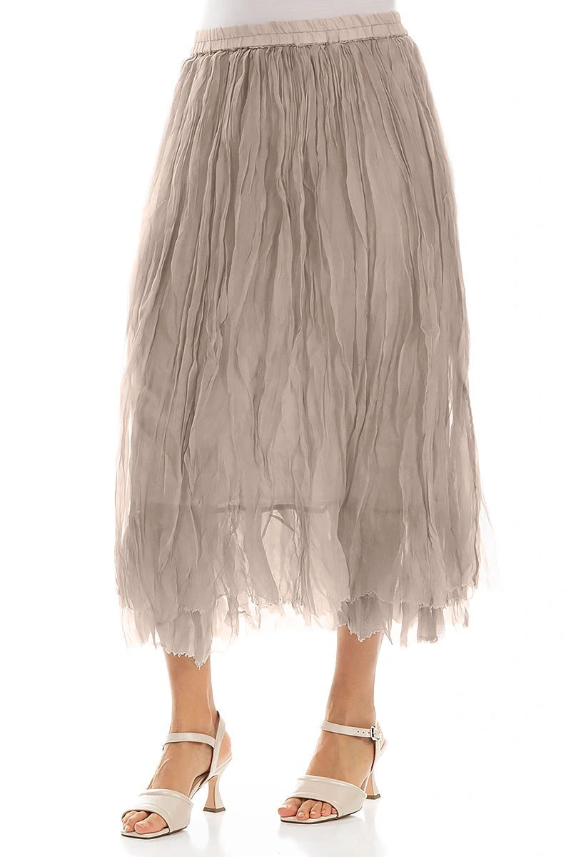 Beige Crumpled Silk Chiffon Skirt 3