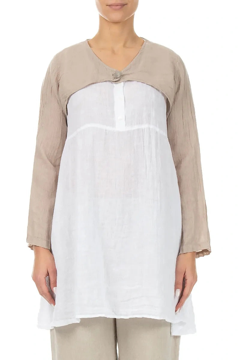 Beige Gauze Linen Overlay Jacket