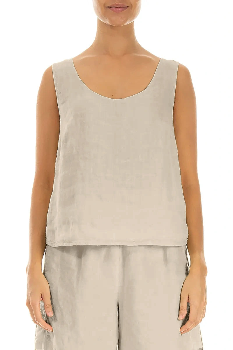 Beige Gauze Linen Top