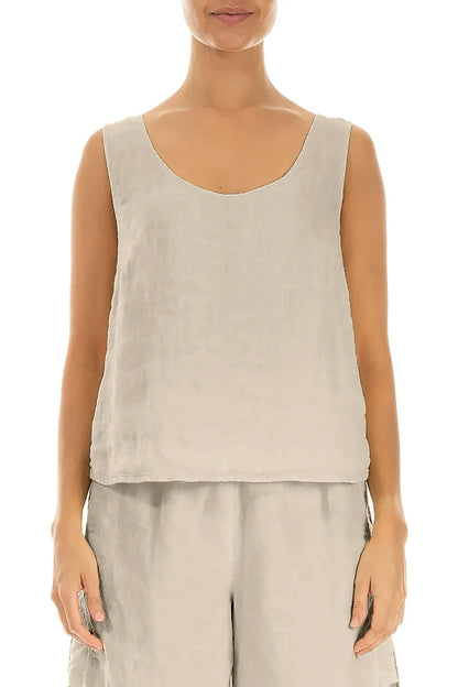 Beige Gauze Linen Top