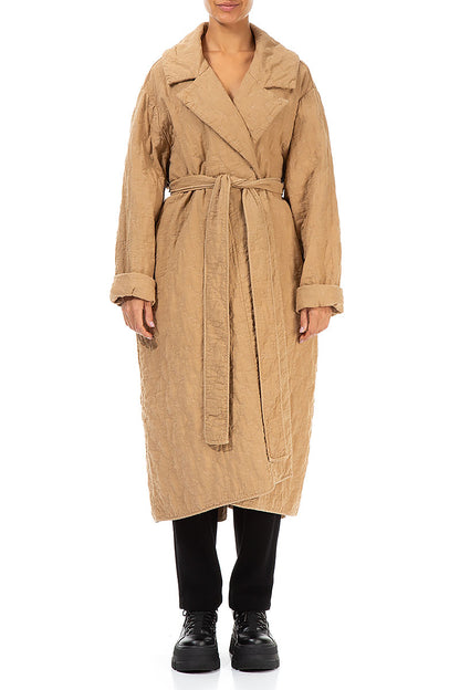 Beige Quilted Silk Trench Coat