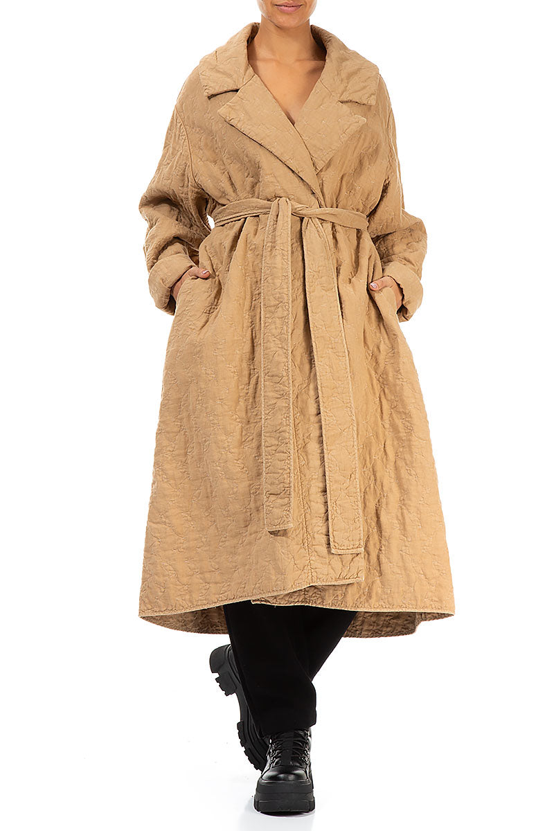 Beige Quilted Silk Trench Coat