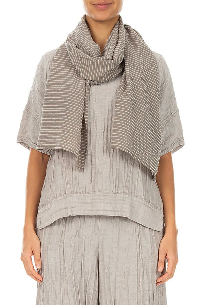 Beige Stripy Silk Viscose Scarf 1