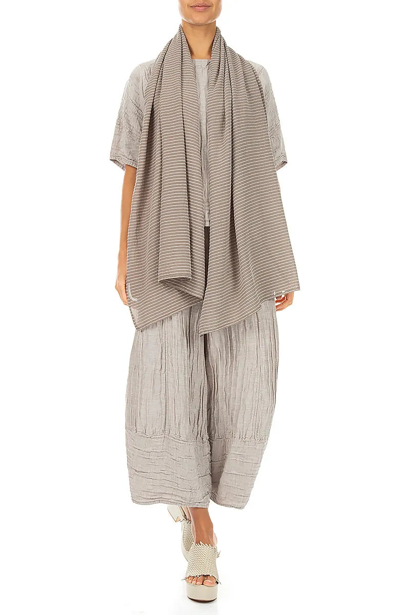 Beige Stripy Silk Viscose Scarf