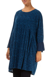 Bell Sleeve Floral Royal Blue Silk Tunic 3