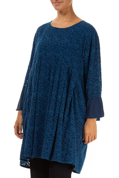 Bell Sleeve Floral Royal Blue Silk Tunic 3
