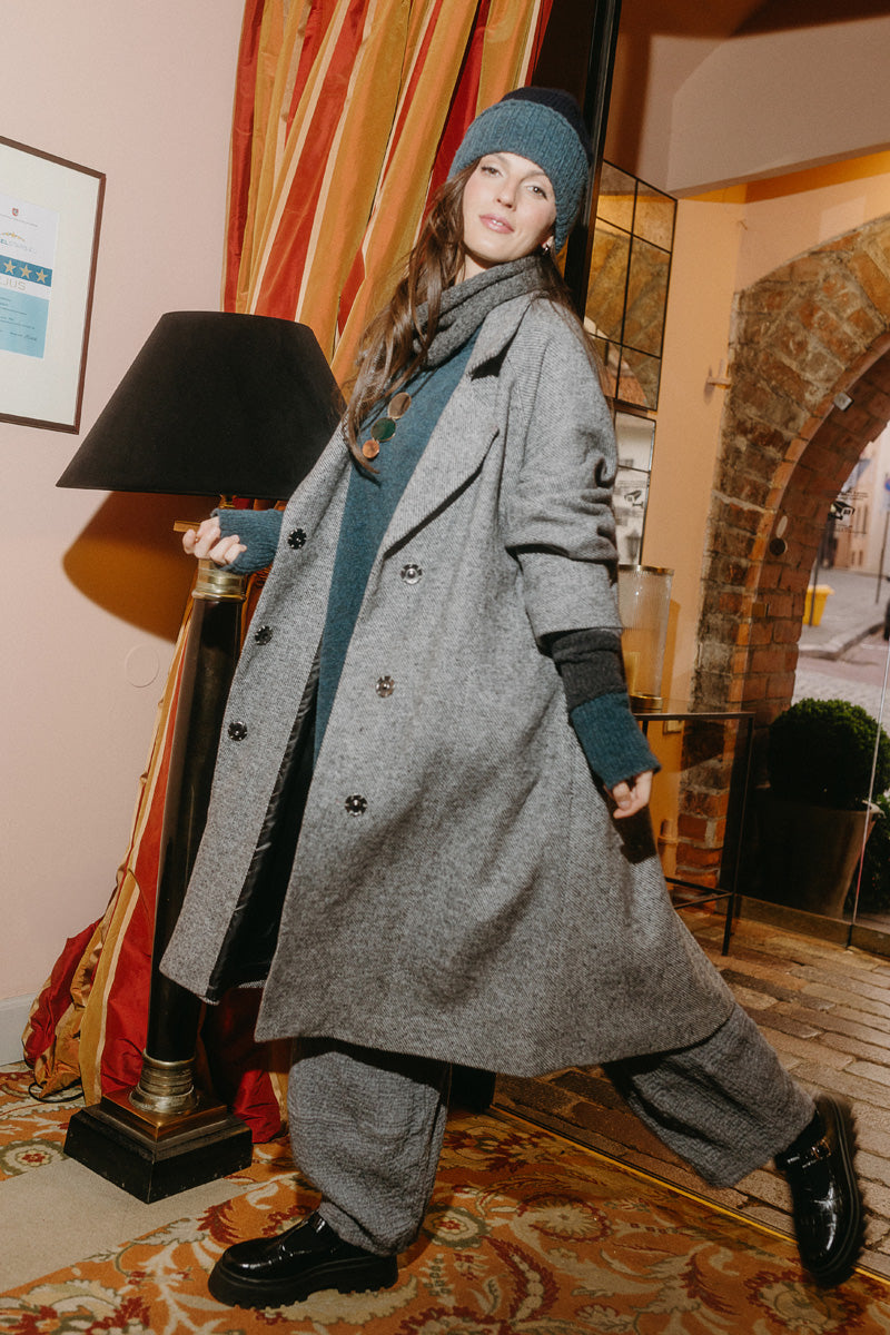 Belted Grey Wool Coat