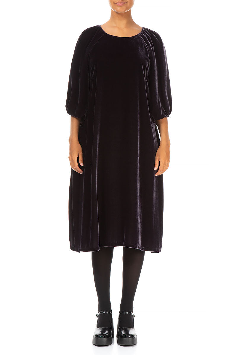 Bishop Sleeves Slate Blue Silk Velvet Dress