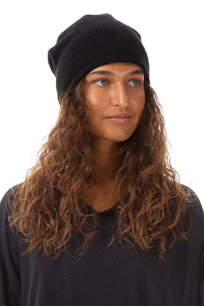 Black Alpaca Wool Beanie Hat