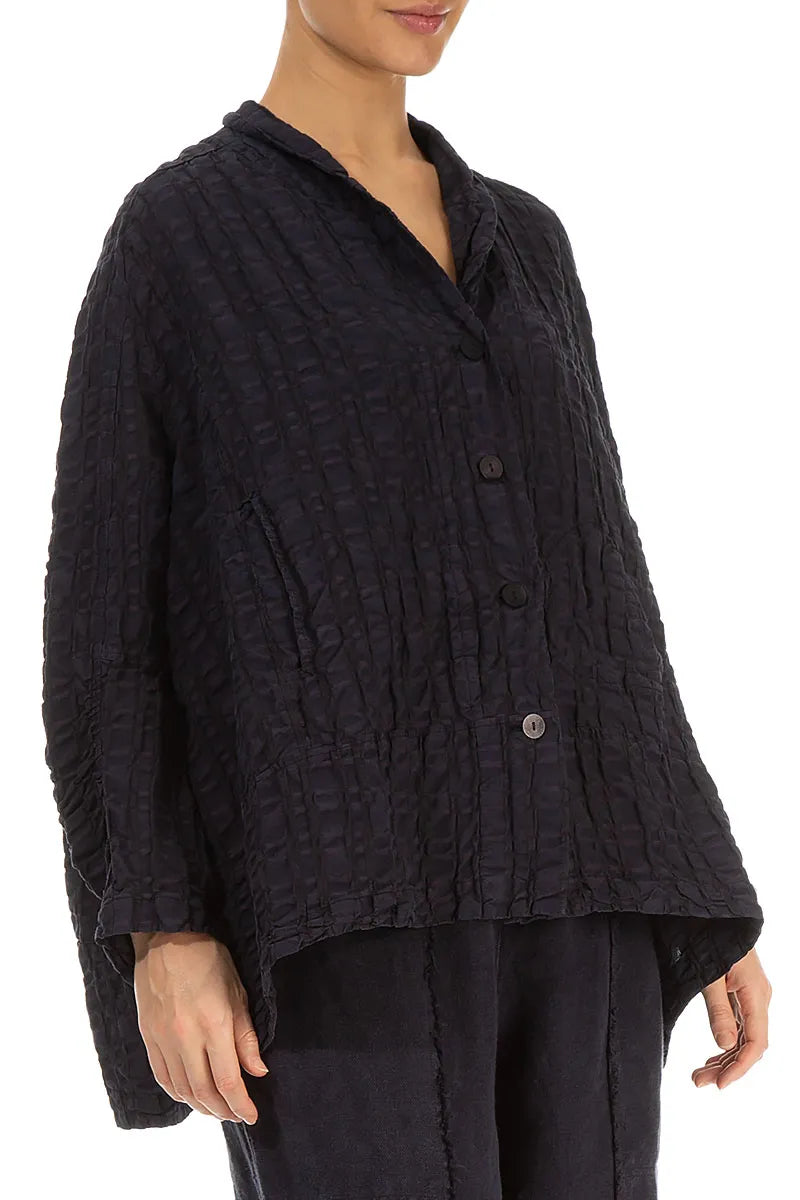 Black Checkered Linen Cotton Jacket 3