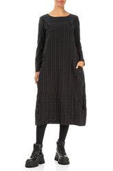 Black Checkered Linen Cotton Pinafore Dress 4