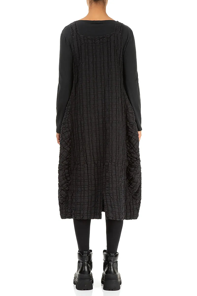 Black Checkered Linen Cotton Pinafore Dress 2