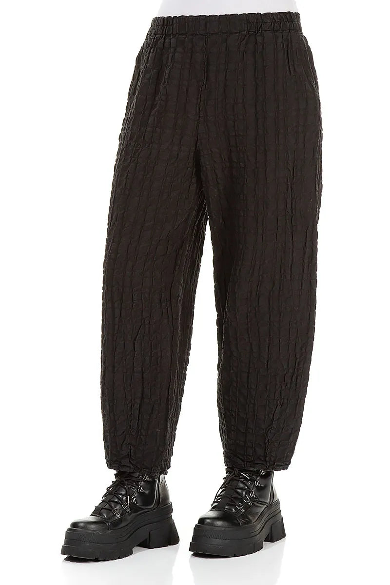 Black Checkered Linen Cotton Trousers 3