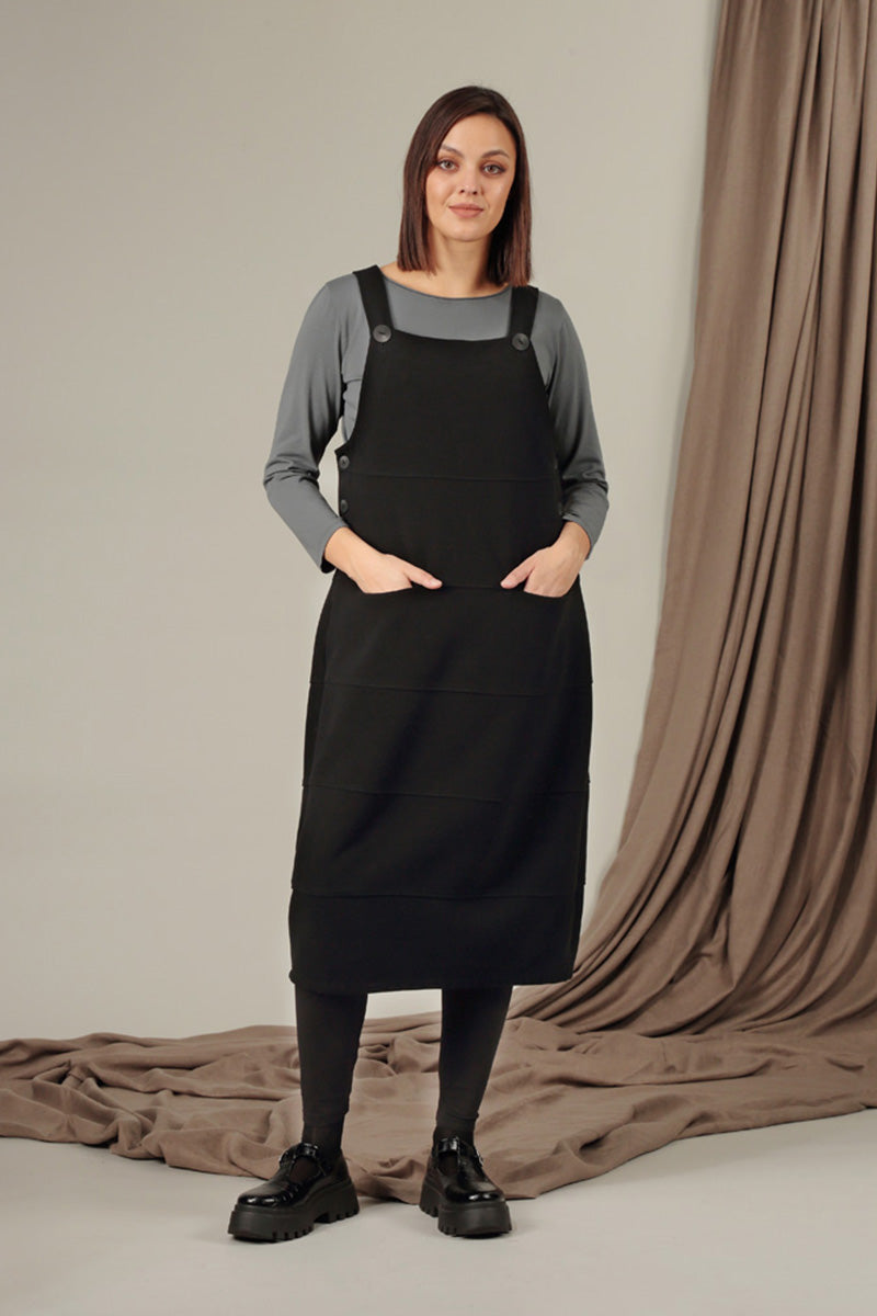 Black Cotton Jersey Balloon Dungaree Dress